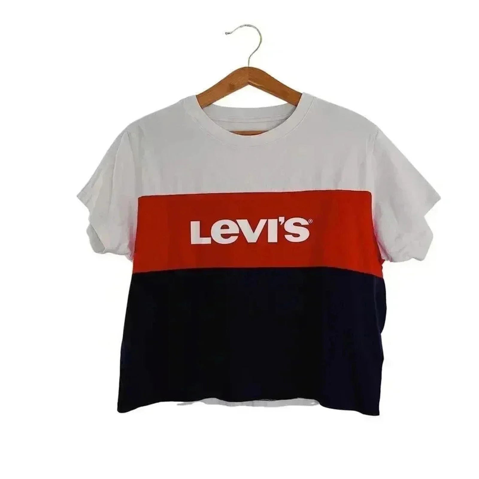 Levi's Blue and Red Crop Top Summer Americana Women's Size M