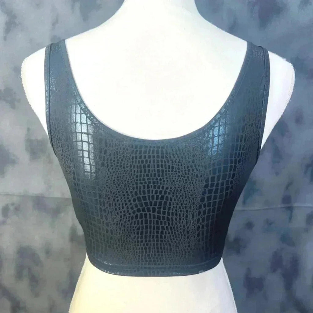 NWOT Black Crocodile Print Corset Top Rave Festival Shein Women's Size M