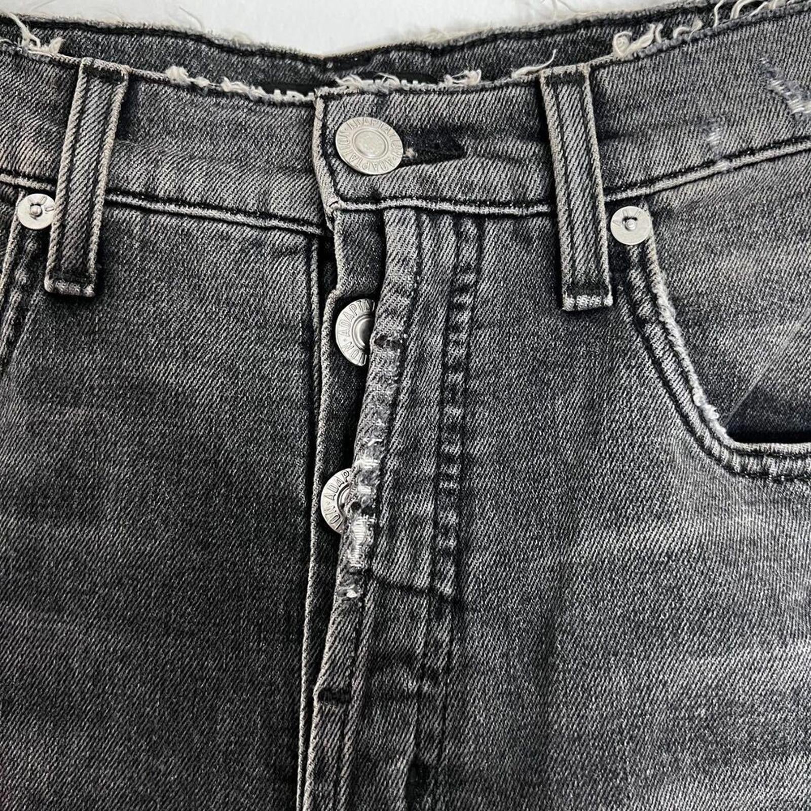 Adaptation Dark Grey Charcoal Jeans High Rise Distressed Flared Denim Grunge