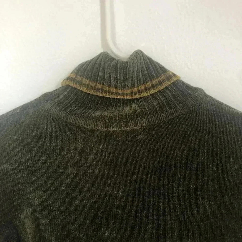 Y2K Vintage Green Turtleneck Ribbed Sweater Women's Size XL