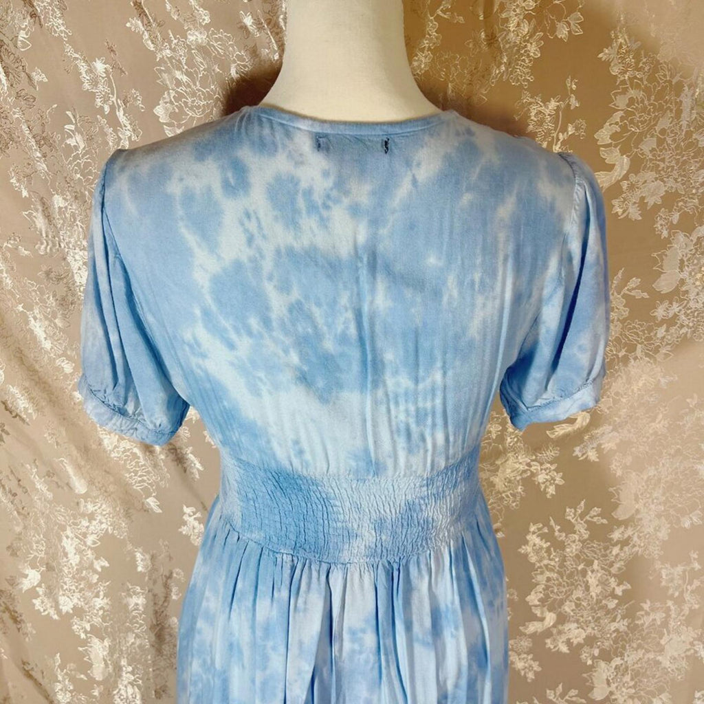 Aqua Blue Tie Dye High Low Button Up Peasant Dress Women's Size XS