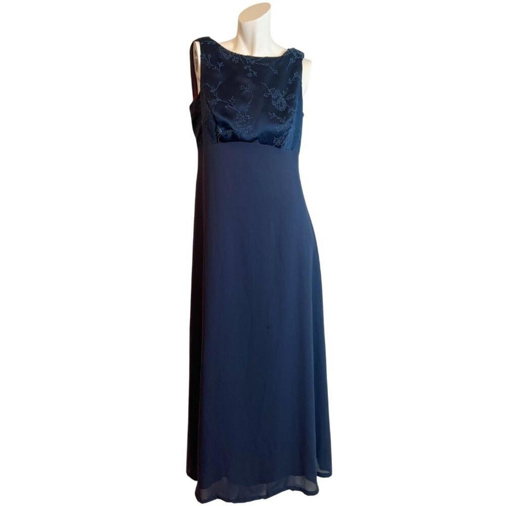 Vintage 90s Rhapsody Navy Blue Beaded Evening Gown Whimsigoth Women's Size 12
