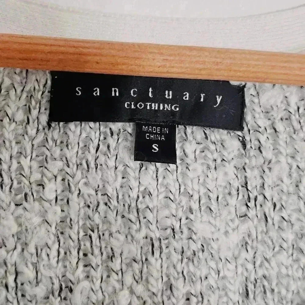 Sanctuary Grey V Neck Knit Varsity Sweater White Collar Preppy Women's Size S