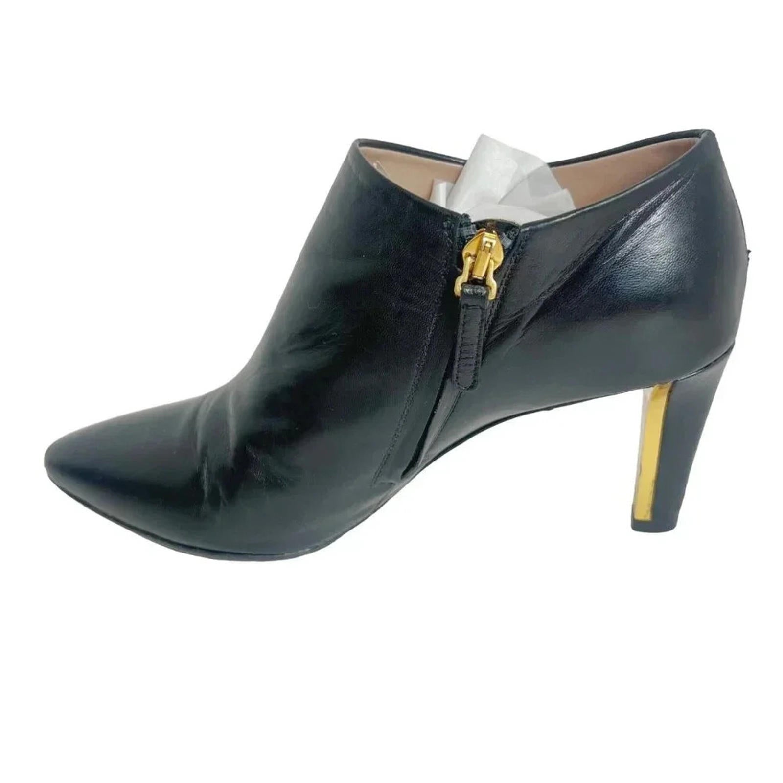 Chloe RARE Black Leather Heeled Booties Gold Detailing Women's Size 36.5 EU 6.5