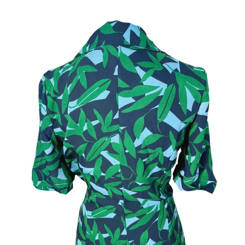 Walter Baker Valencia Dress in Green Short Sleeve Button Up Leaf Print Size M