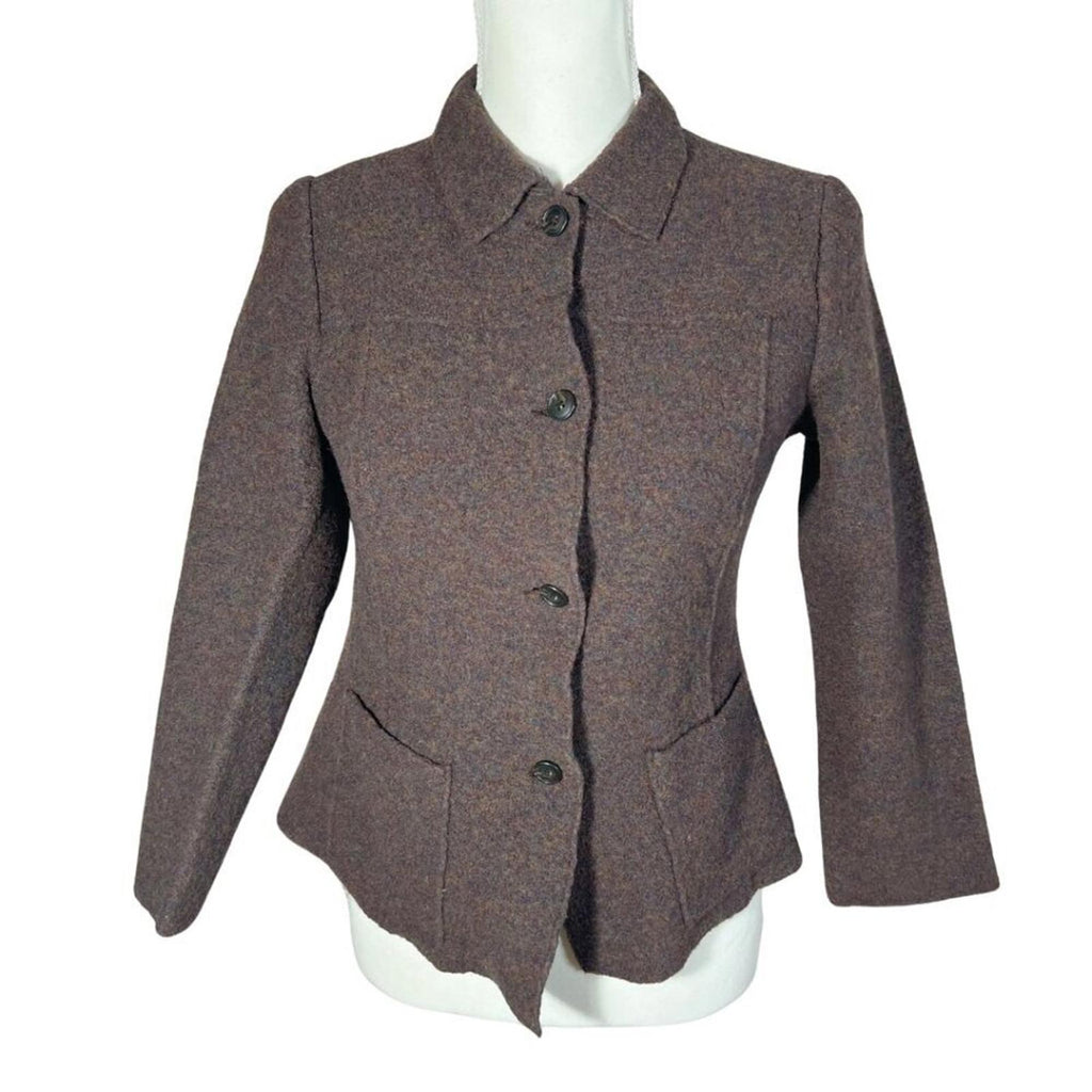 100% Wool Land's End Brown Button Up Jacket Blazer Coat Old Money Size M