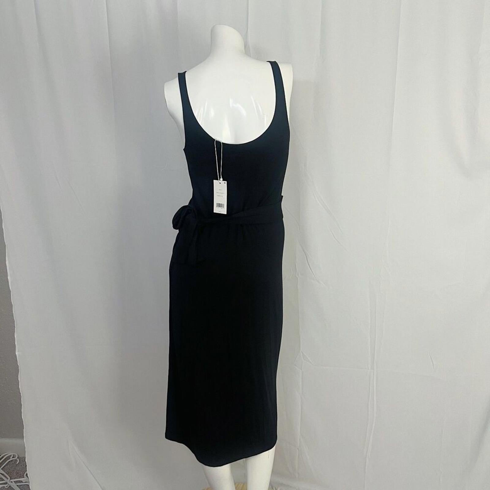 NWT Vince Scoop Neck Jersey Wrap Dress in Black Midi Dress Women's Size M