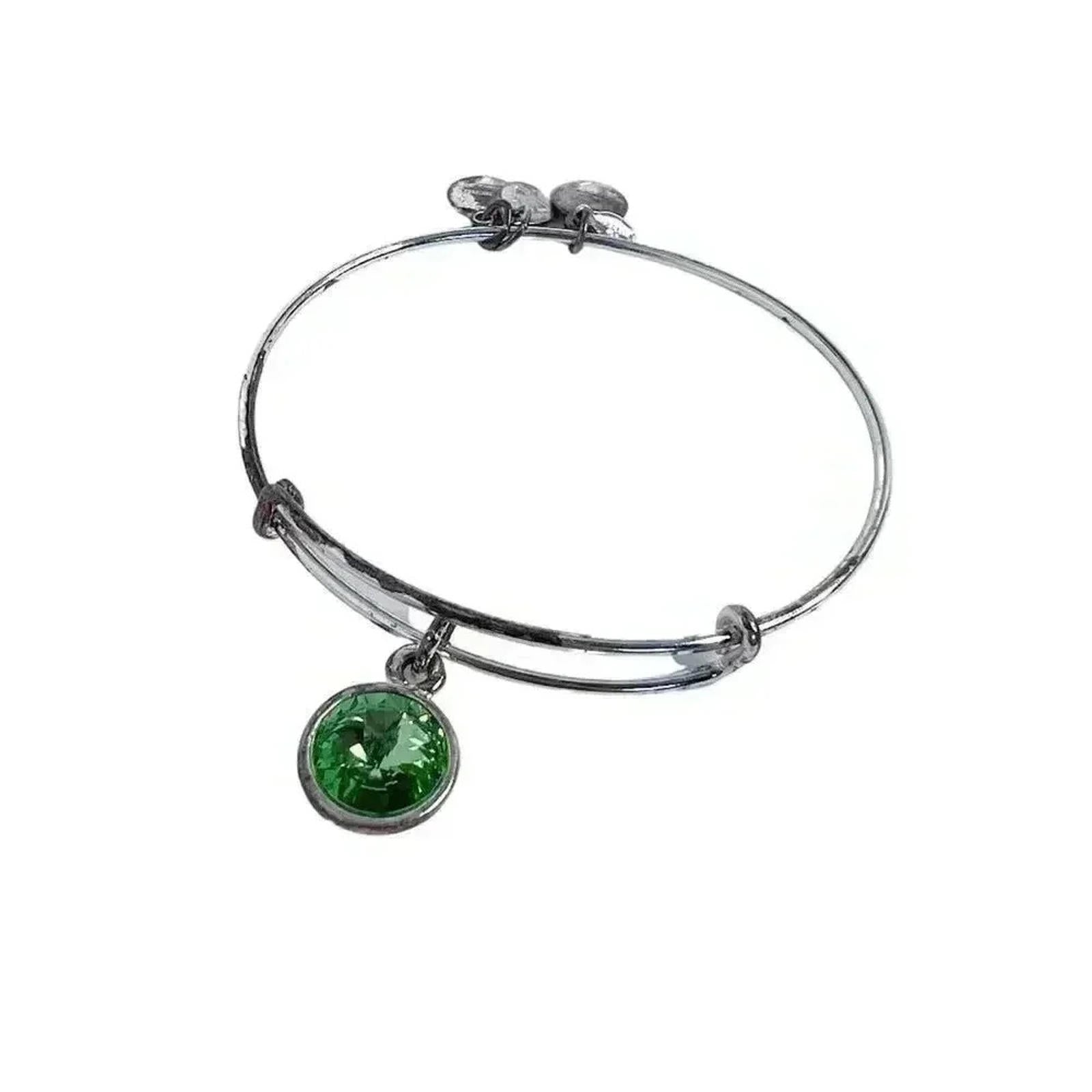 Alex & Ani Sterling Silver Plated Bracelet Green Rhinestone Charm