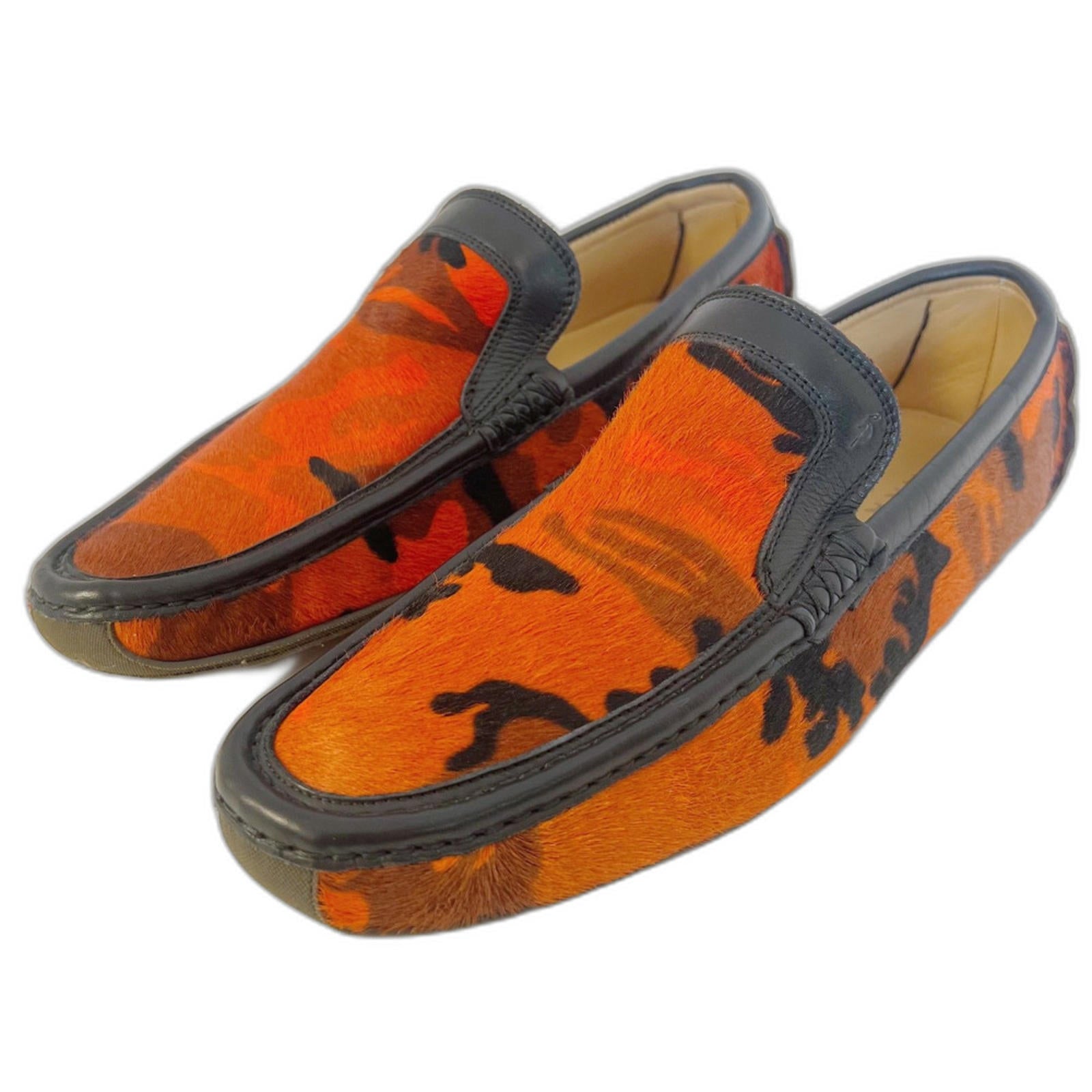 Harrys of London RARE Men's Orange Camo Calf Hair Loafers Driving Size 9.5