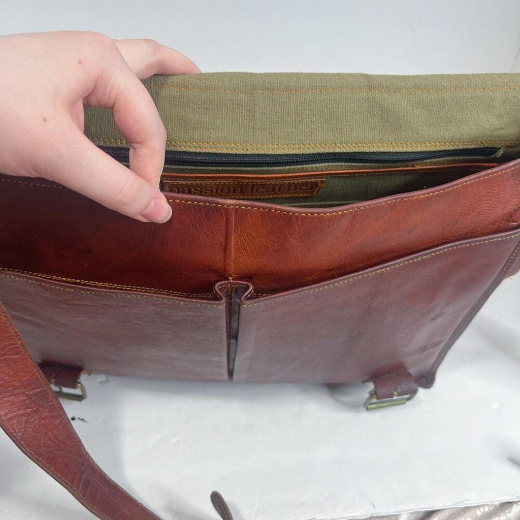 Vintage Cognac Leather Messenger Back Satchel Briefcase Laptop Case
