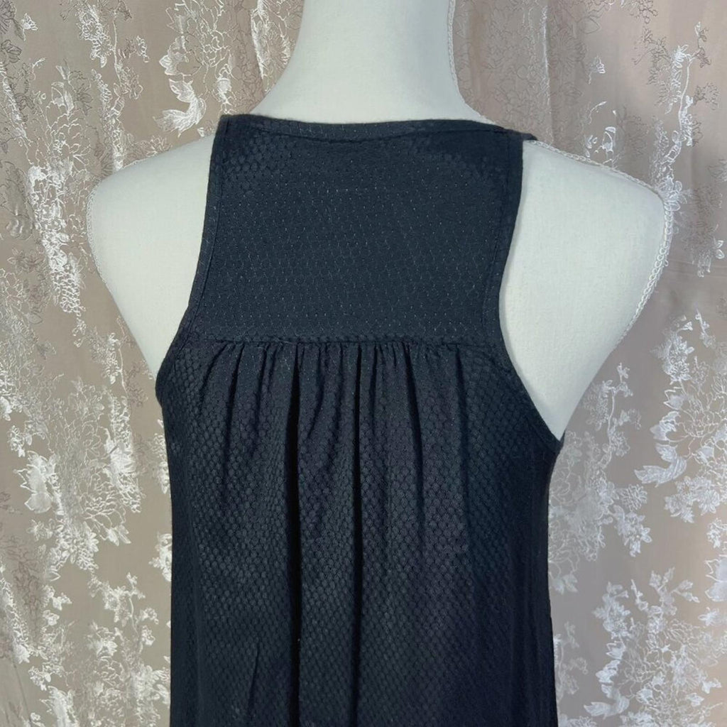 Vintage Black Embroidered V Neck Dress Women's Size 6