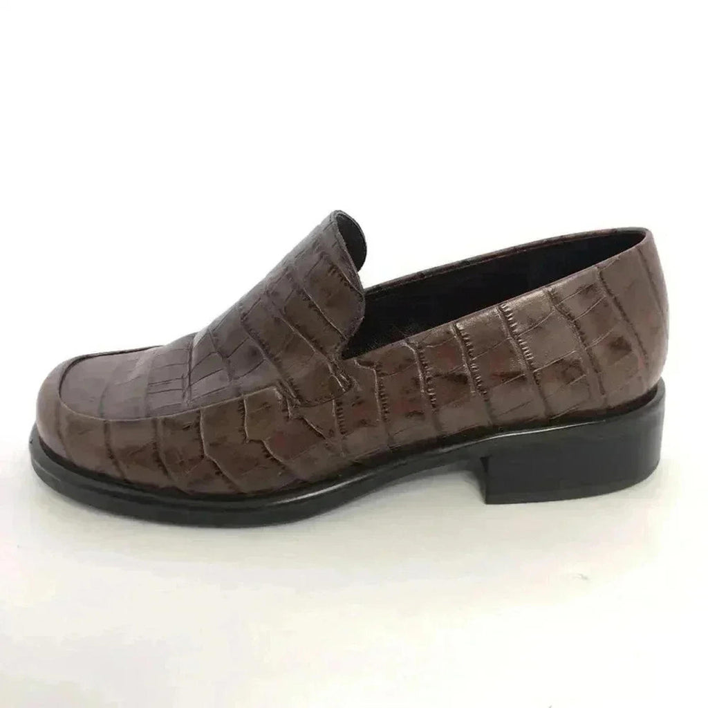 Vintage Franco Sarto Brown Crocodile Print Leather Men's Loafers