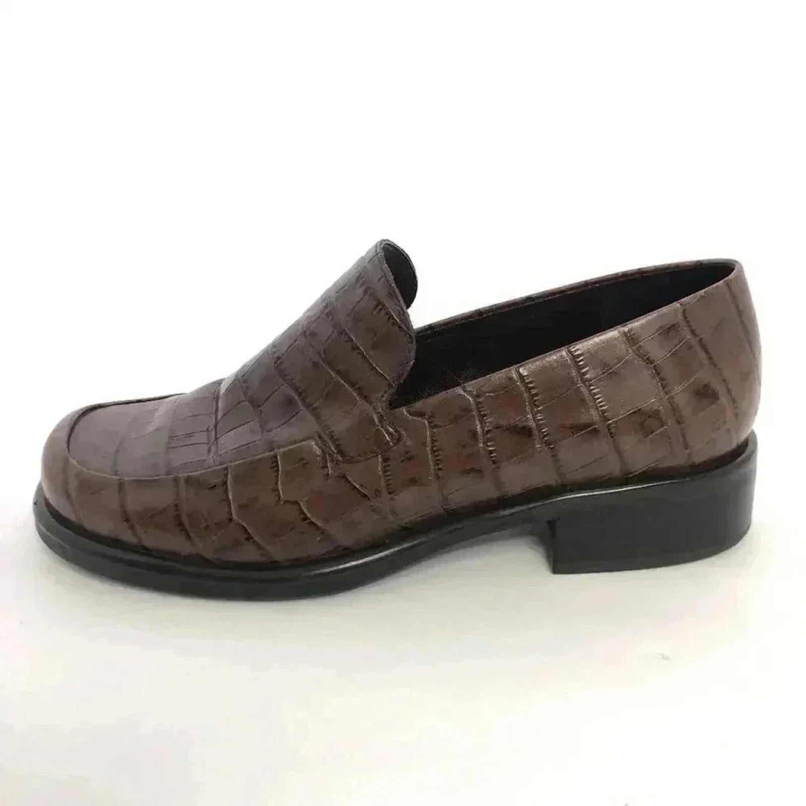 Vintage Franco Sarto Brown Crocodile Print Leather Men's Loafers