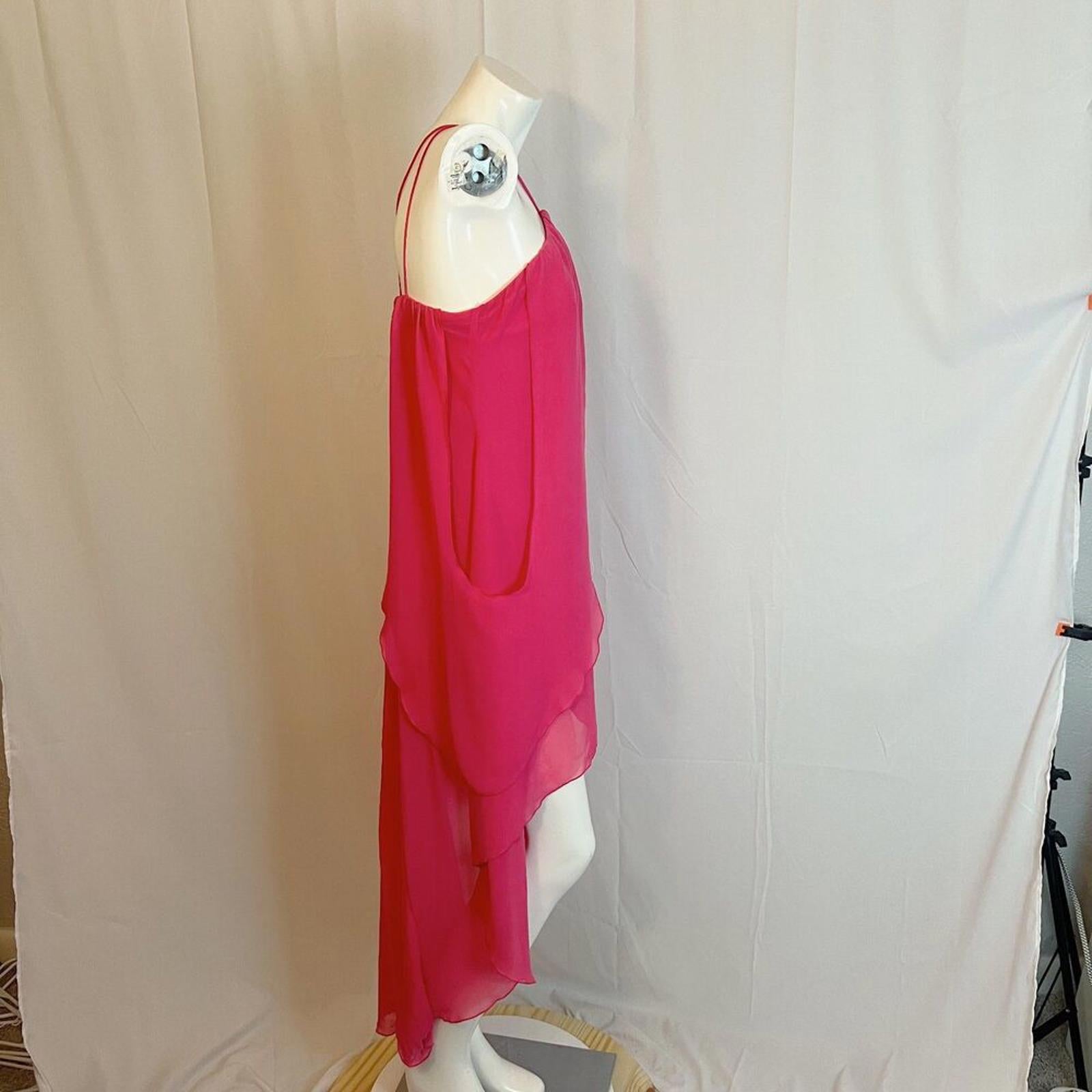 Hailey by Adrianna Papell Hot Pink Chiffon High Low Dress Layered Summer Size 6