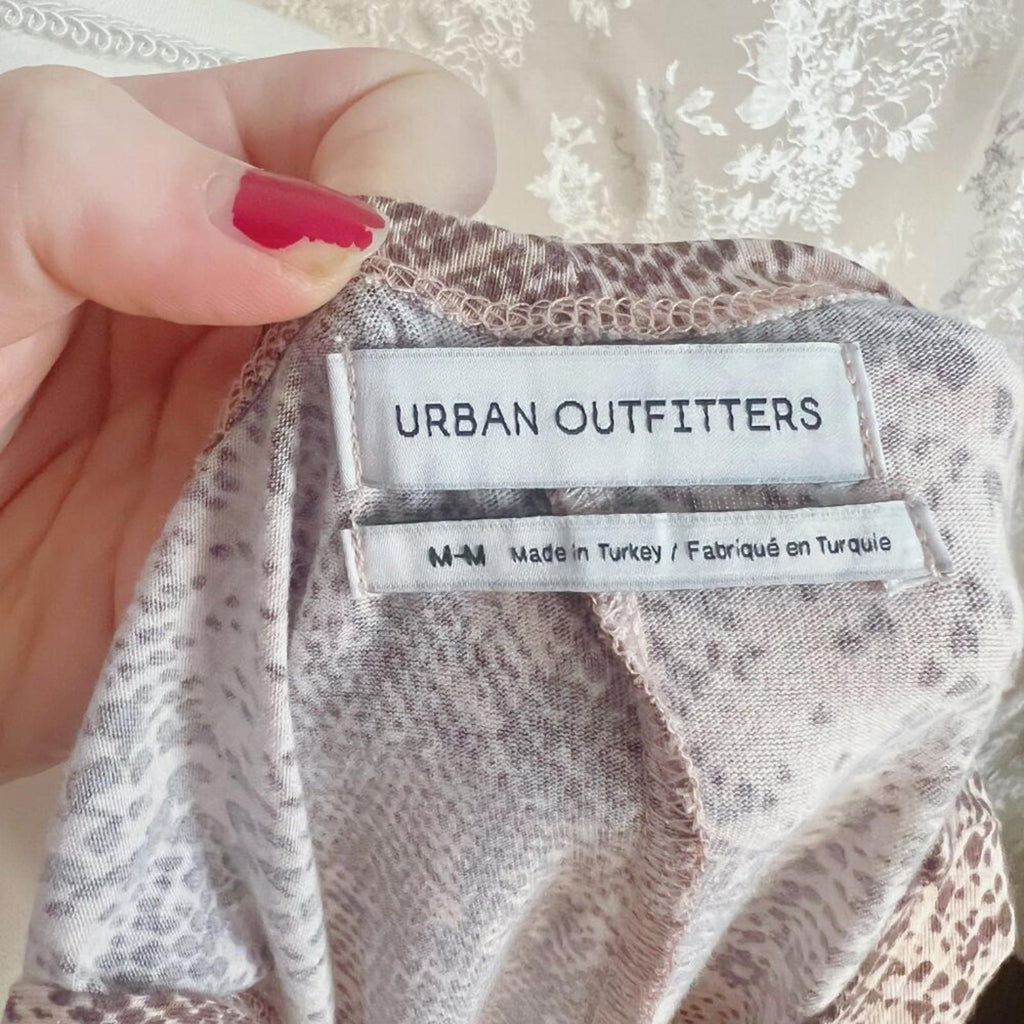 Urban Outfitters UO  Pink and Brown Snakeprint Midi Dress Slit Women's Size M