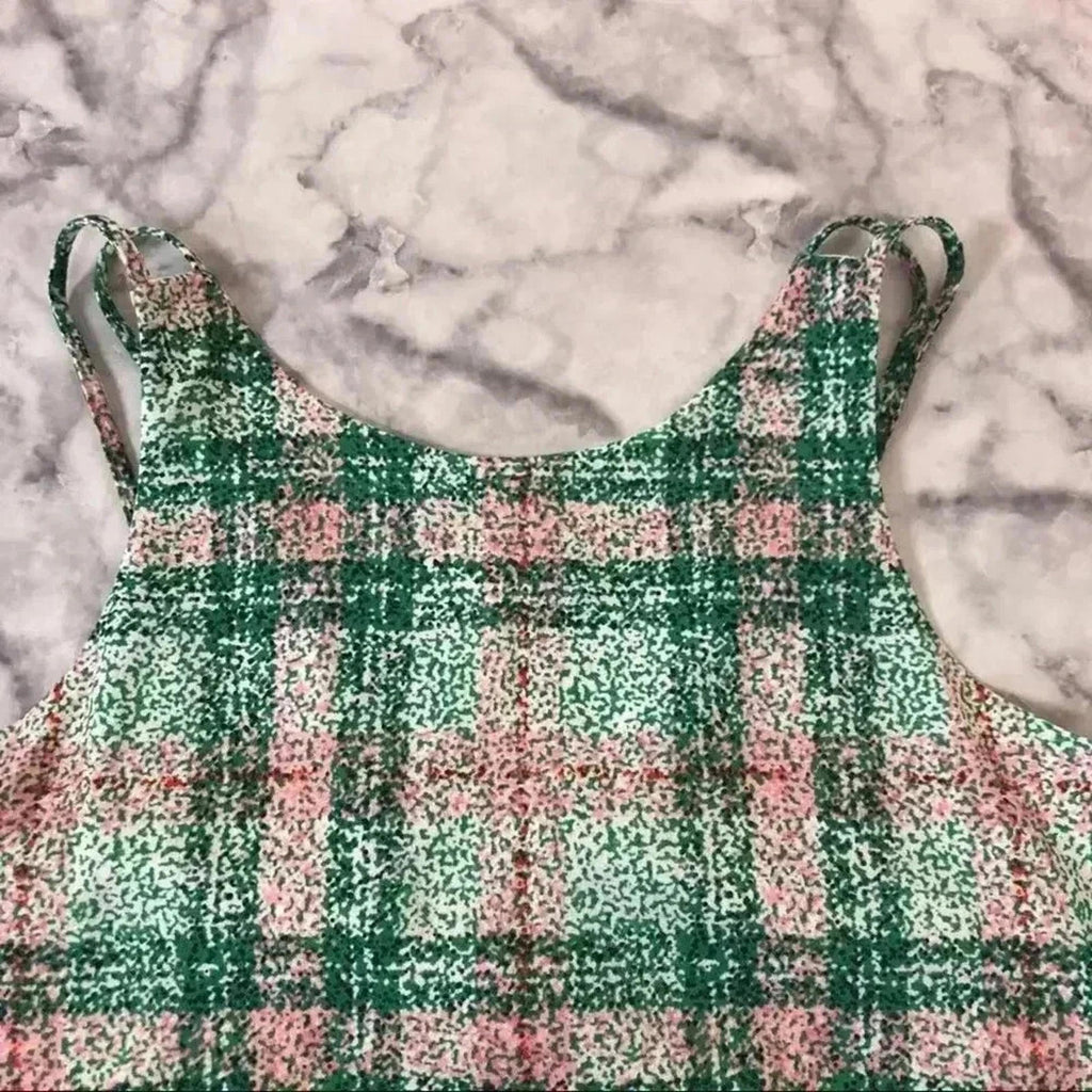 NWT Cooper and Ella Green Pink Plaid Tank Blouse Women's Size M