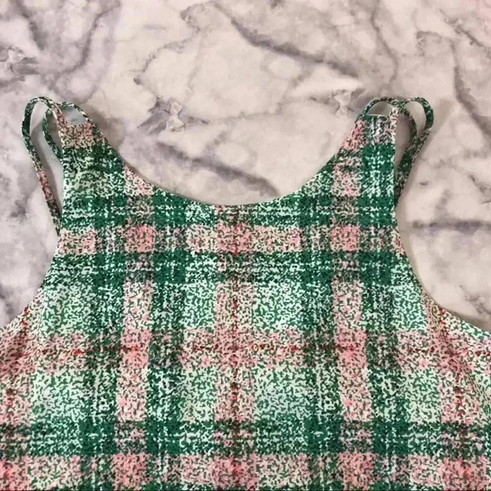 NWT Cooper and Ella Green Pink Plaid Tank Blouse Women's Size M