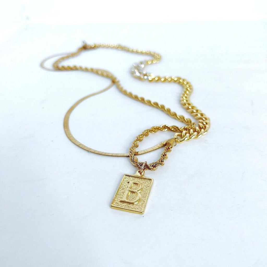Letter B Charm Gold Chain Necklace Long Jewelry