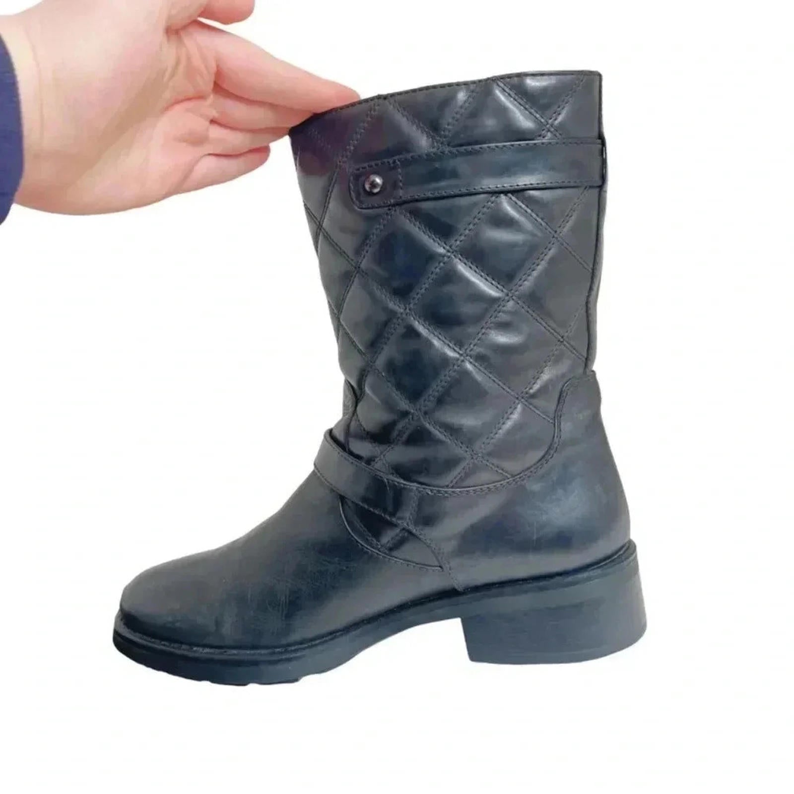 Aquatalia by Marvin K Sherry Black Quilted Leather Moto Boots Women's Size 12