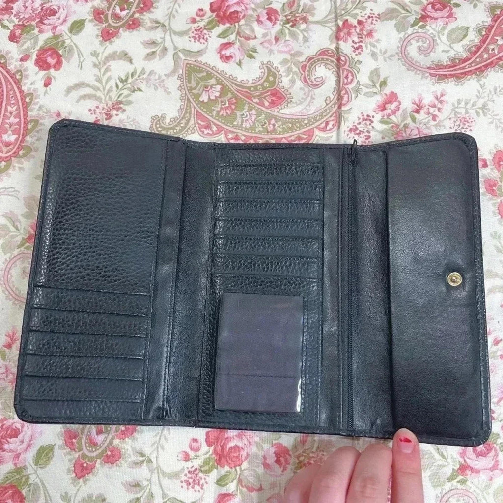 Rivage Black Pebbled Leather Trifold Wallet