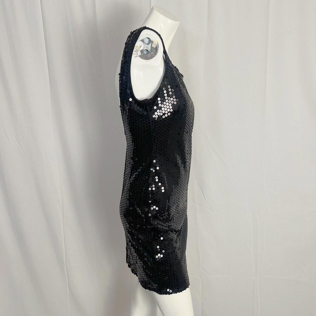 90s Vintage Glenrob Black Sequined Bodycon Dress LBD Women's Size 11-12