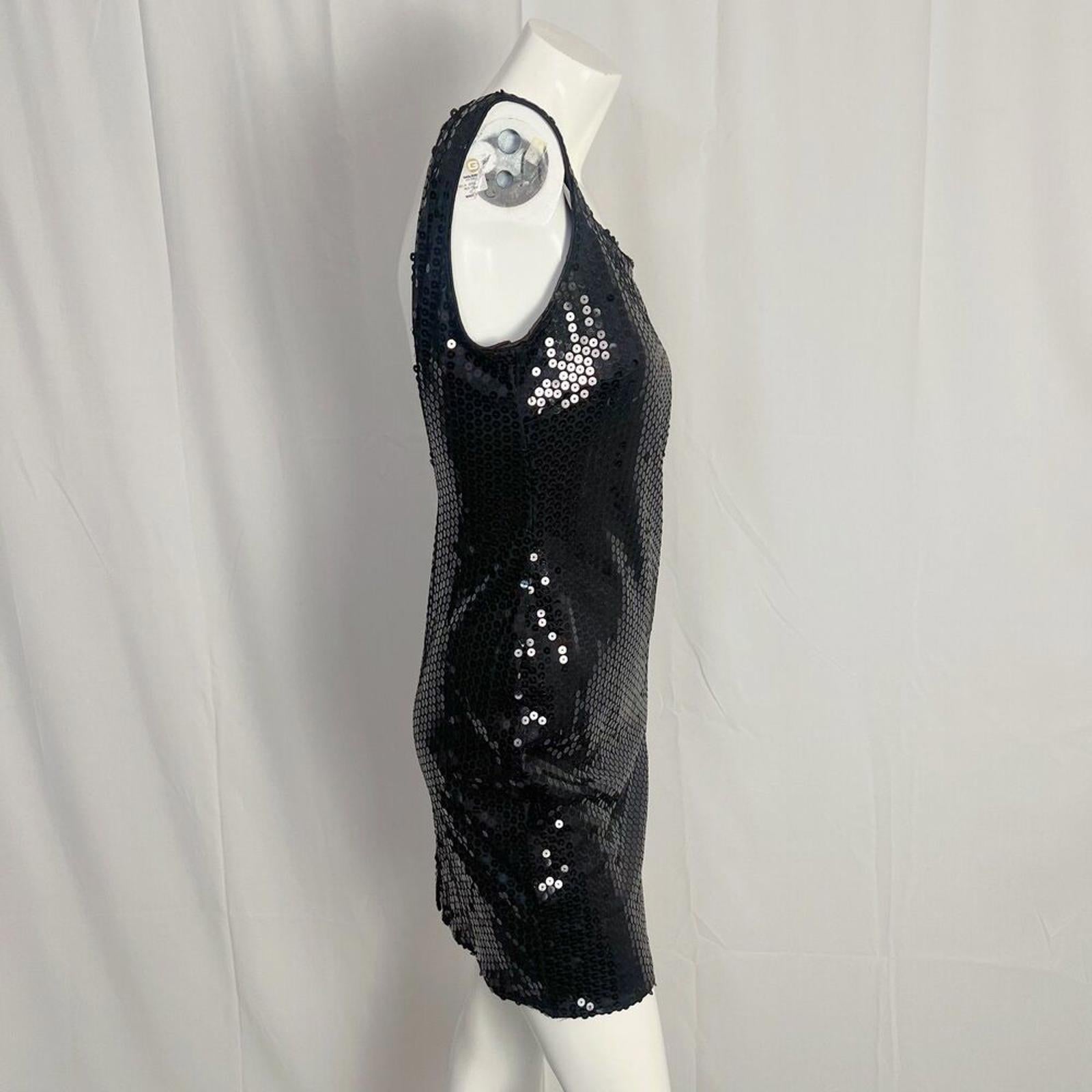 90s Vintage Glenrob Black Sequined Bodycon Dress LBD Women's Size 11-12