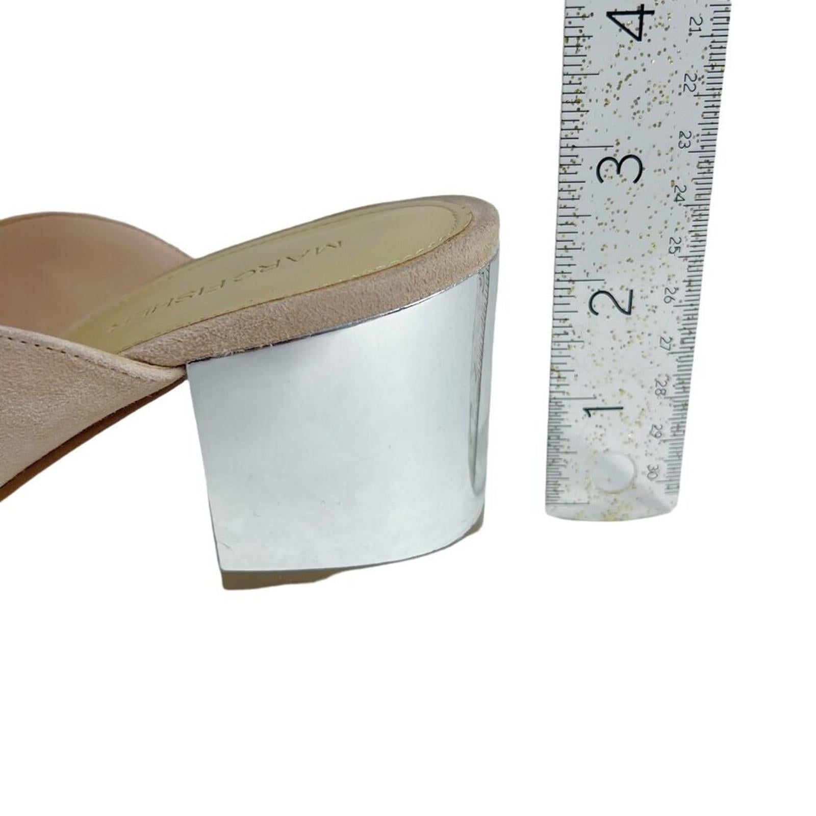 Marc Fisher Rima Tan Blush Suede Sandal Silver Block Heel Mule Slides Size 8