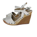 Via Spiga White Leather Wedges Woven Sandal Heels Women's Size 8