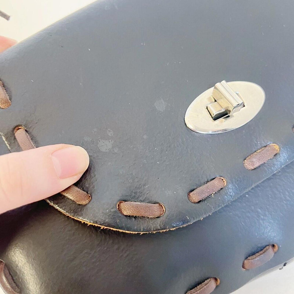 Handmade Vintage Black Leather Western Stitched Shoulder Bag