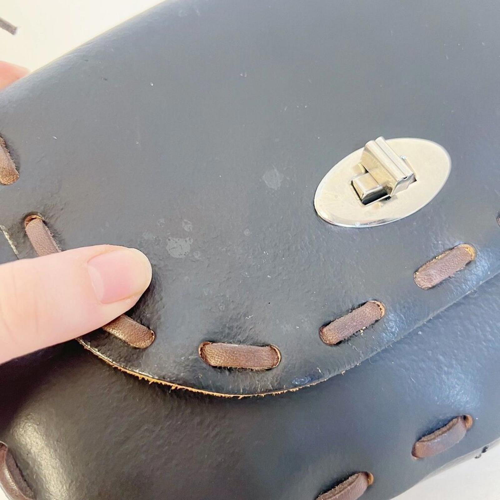 Handmade Vintage Black Leather Western Stitched Shoulder Bag