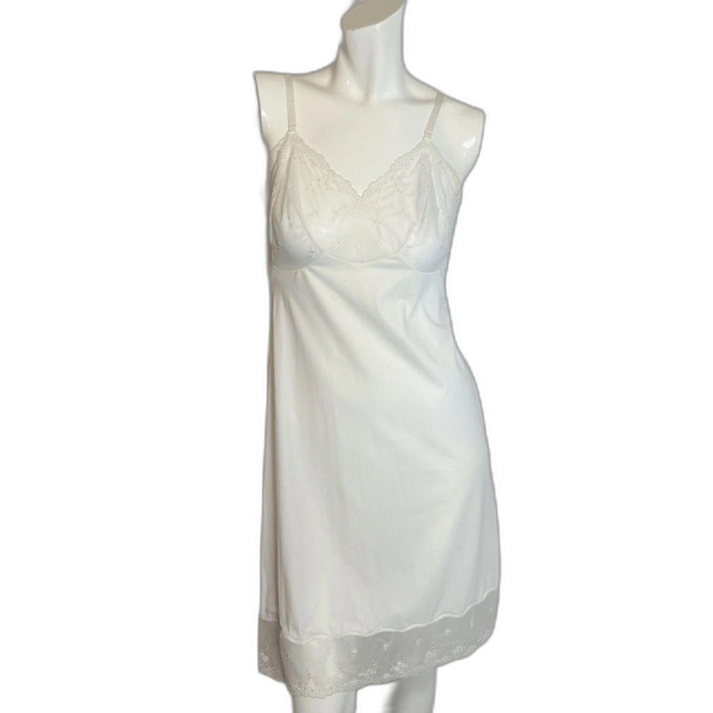 60s Vintage Vanity Fair White Lace Eyelet Nightgown Slip Dress Women's Size 2 US
