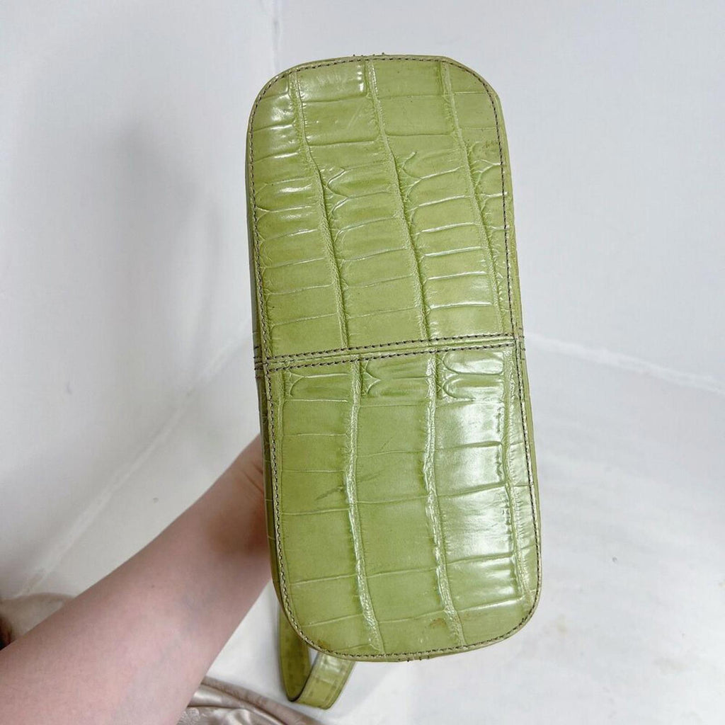 Fossil Green Leather Crocodile Embossed Shoulder Bag Purse Top Handle