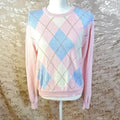 Brandy Melville John Galt Pink Blue Argyle Sweater Preppy Women's Size M