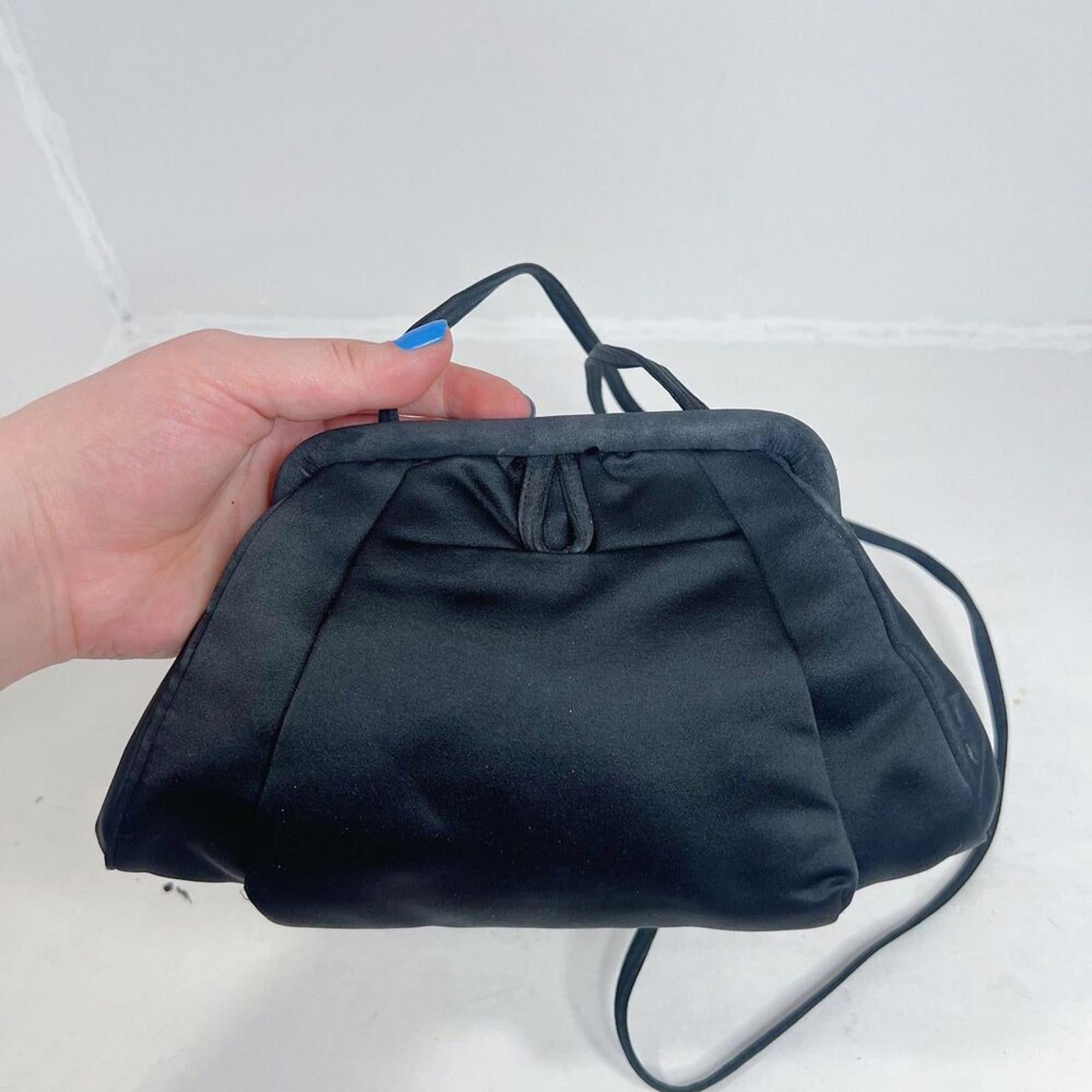 Vintage Sharif Black Satin Evening Bag Clasp Shoulder Bag