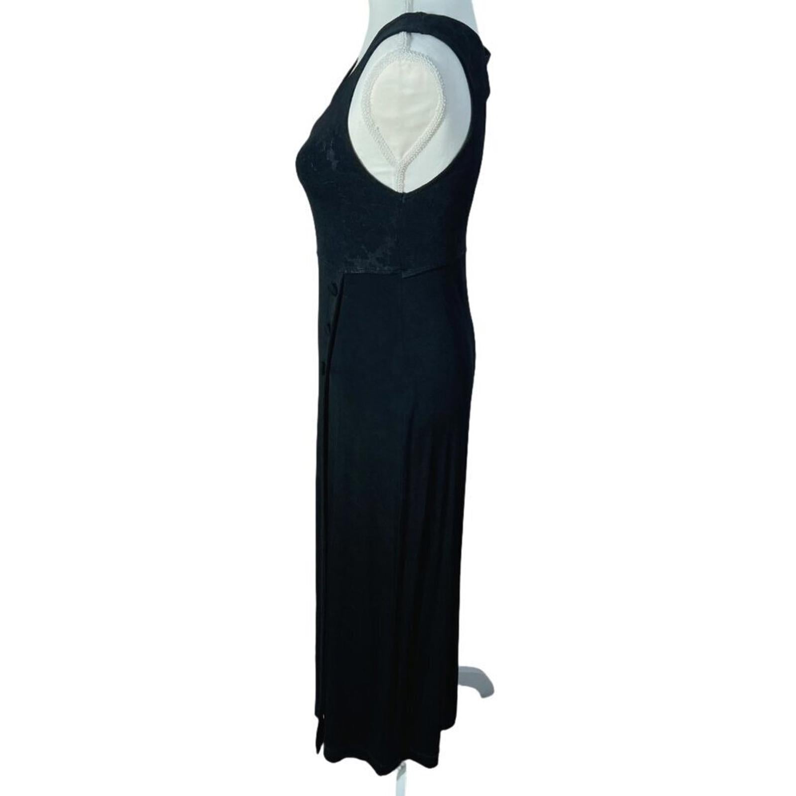 Vintage 90s Carole Little Black Floral Maxi Dress Women's Size 8 Gothic