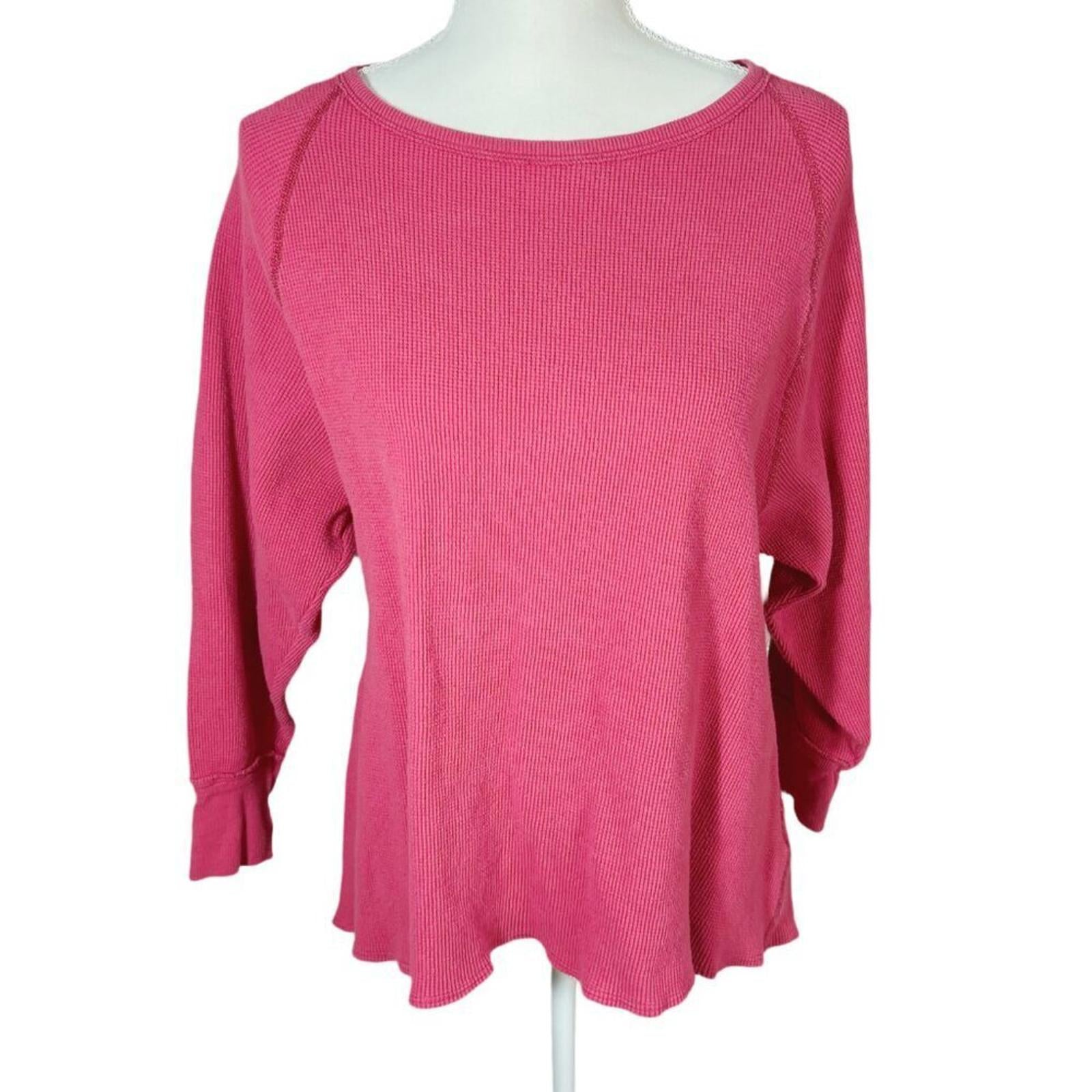 Free People We the Free Rose Amelia Thermal Top Waffle Long Sleeve Shirt Size S