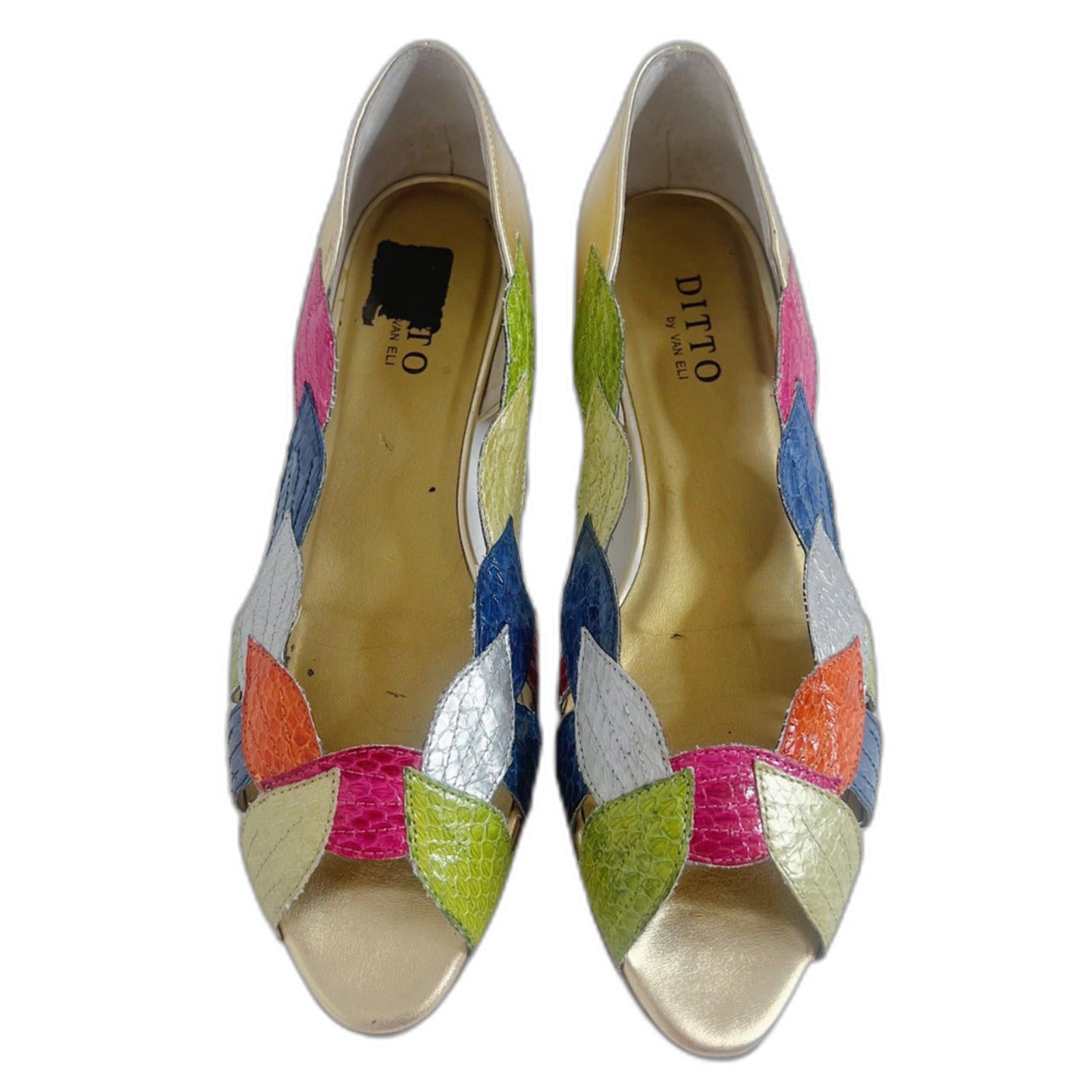 y2k Vintage Ditto by Van Eli Colorful Multicolored Flats Ibiza Vacation Size 9