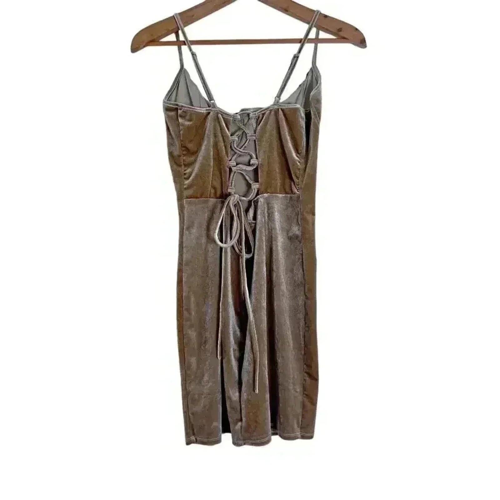 Bear Dance Gold Velvet Bustier Mini Dress Lace UP Back Corset Women's Size S