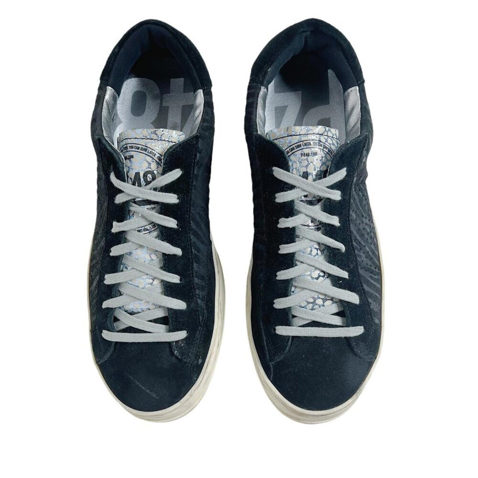 P448 John Black Zebra Print Metallic Suede Leather Low Rise Sneakers Size 9 10