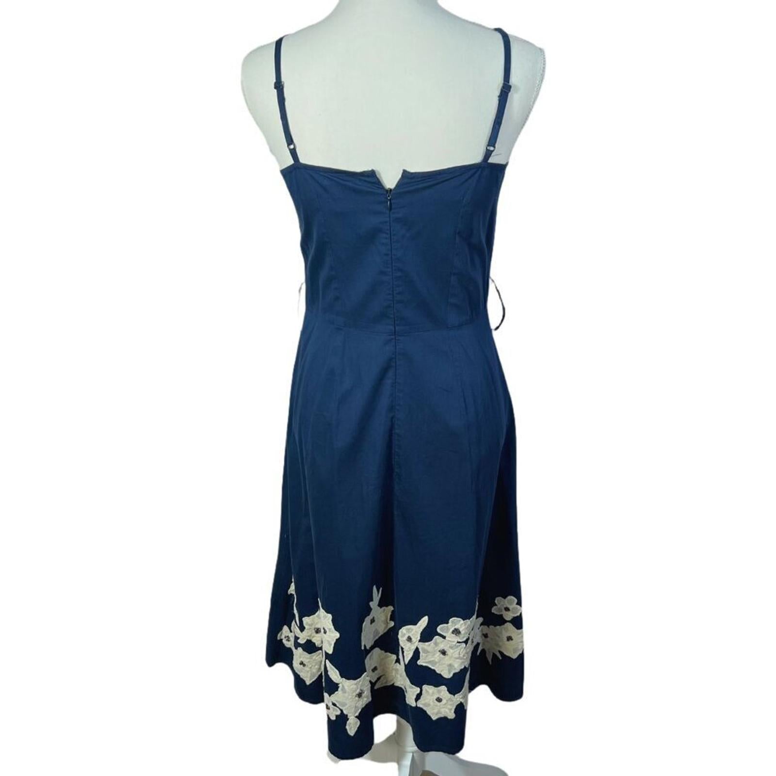 Vintage Anthropologie Odille Navy Blue Rice Paper Garden Dress Midi Dress Size 6