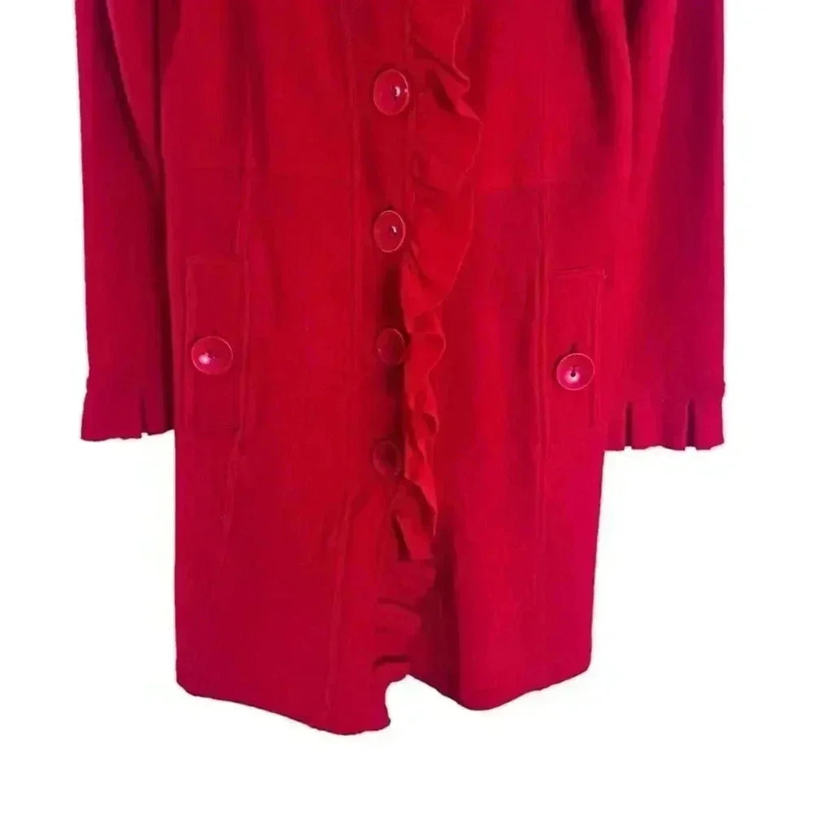 Madison Wool Red Ruffled Jacket Trench Coat Women's Size L