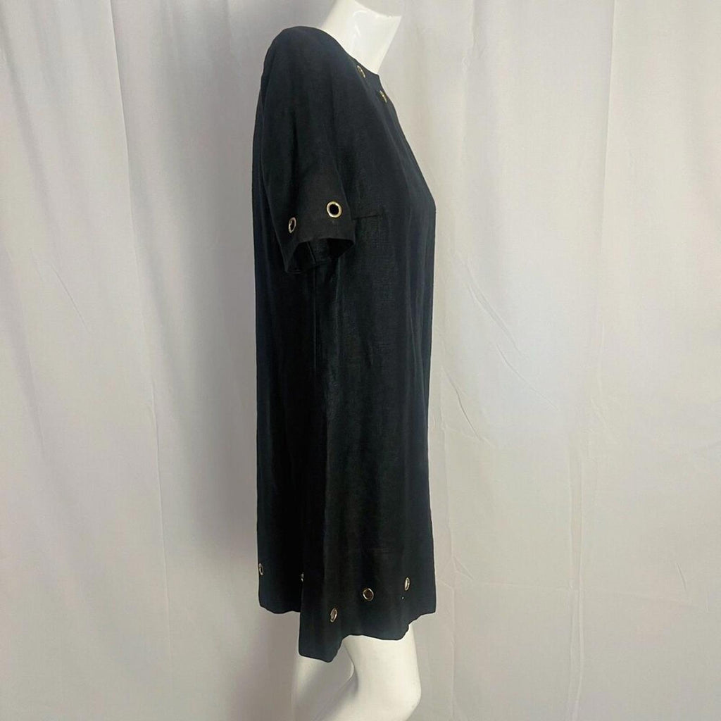 1980s Vintage Stanley Platos Martin Ross Black Shift Dress Grommets Size 12
