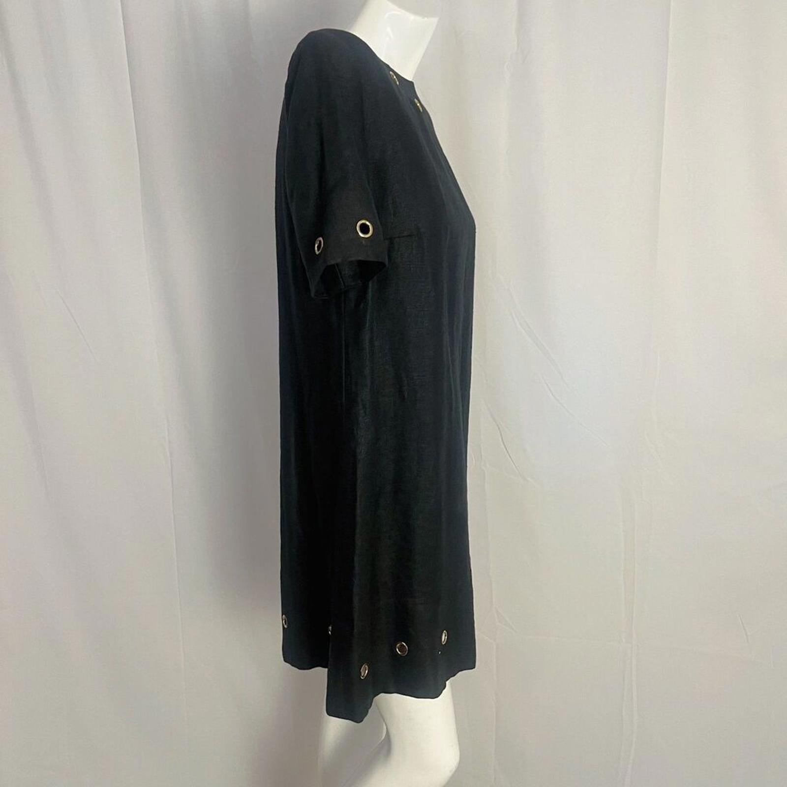 1980s Vintage Stanley Platos Martin Ross Black Shift Dress Grommets Size 12
