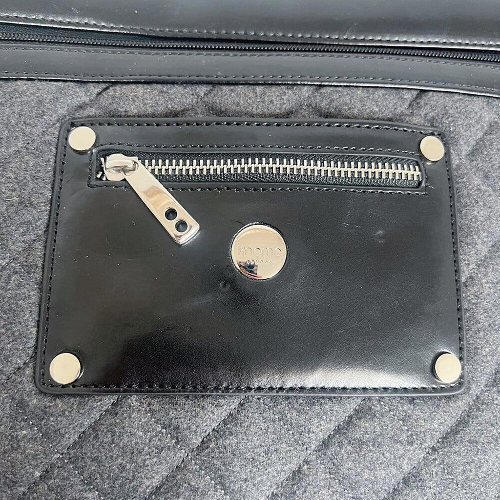 Knomo London Alfie Laptop Bag Briefcase Work Bag Black Leather Quilted Grey