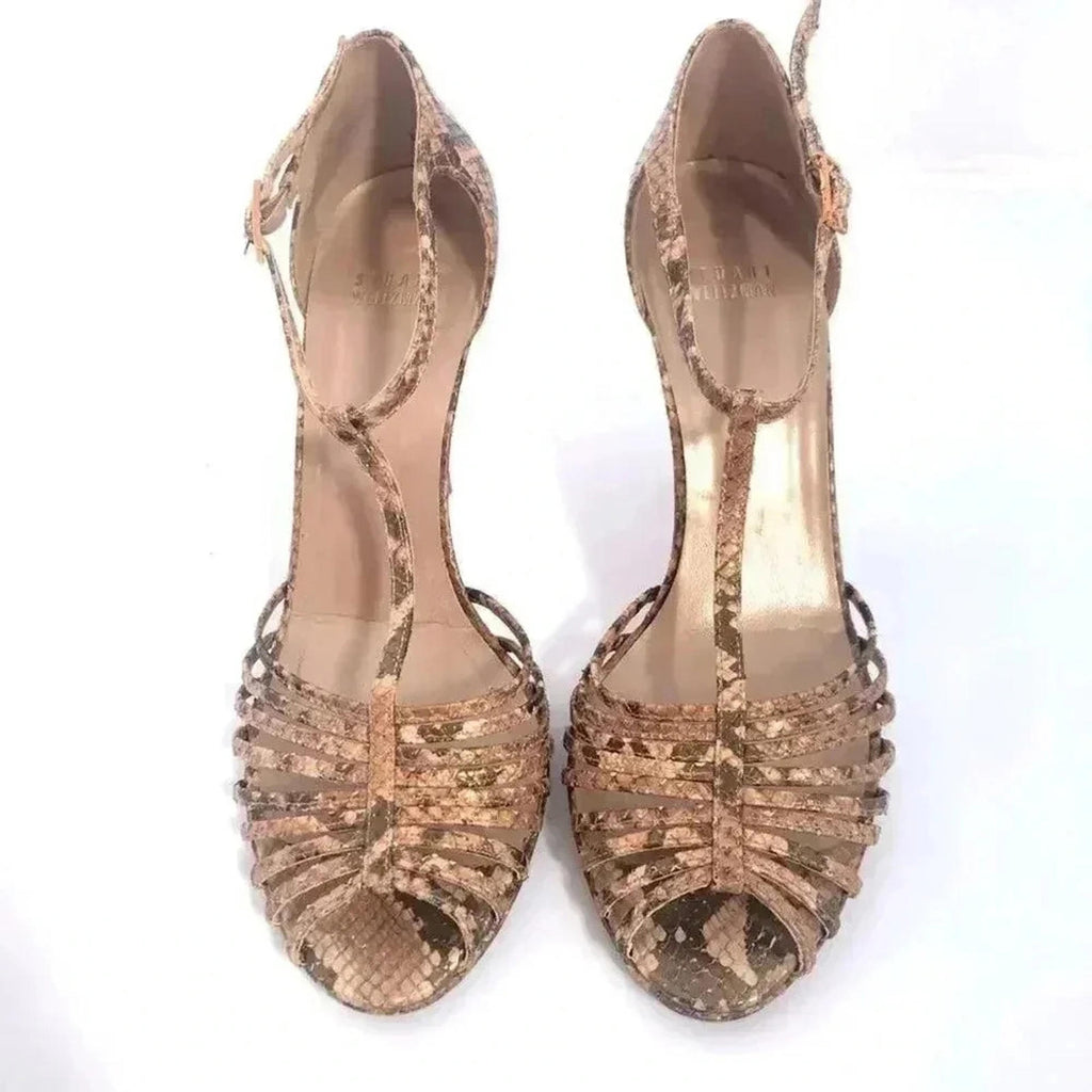 Stuart Weitzman y2k Snakeskin Python Print Stiletto Strappy Heel Pump Size 7.5