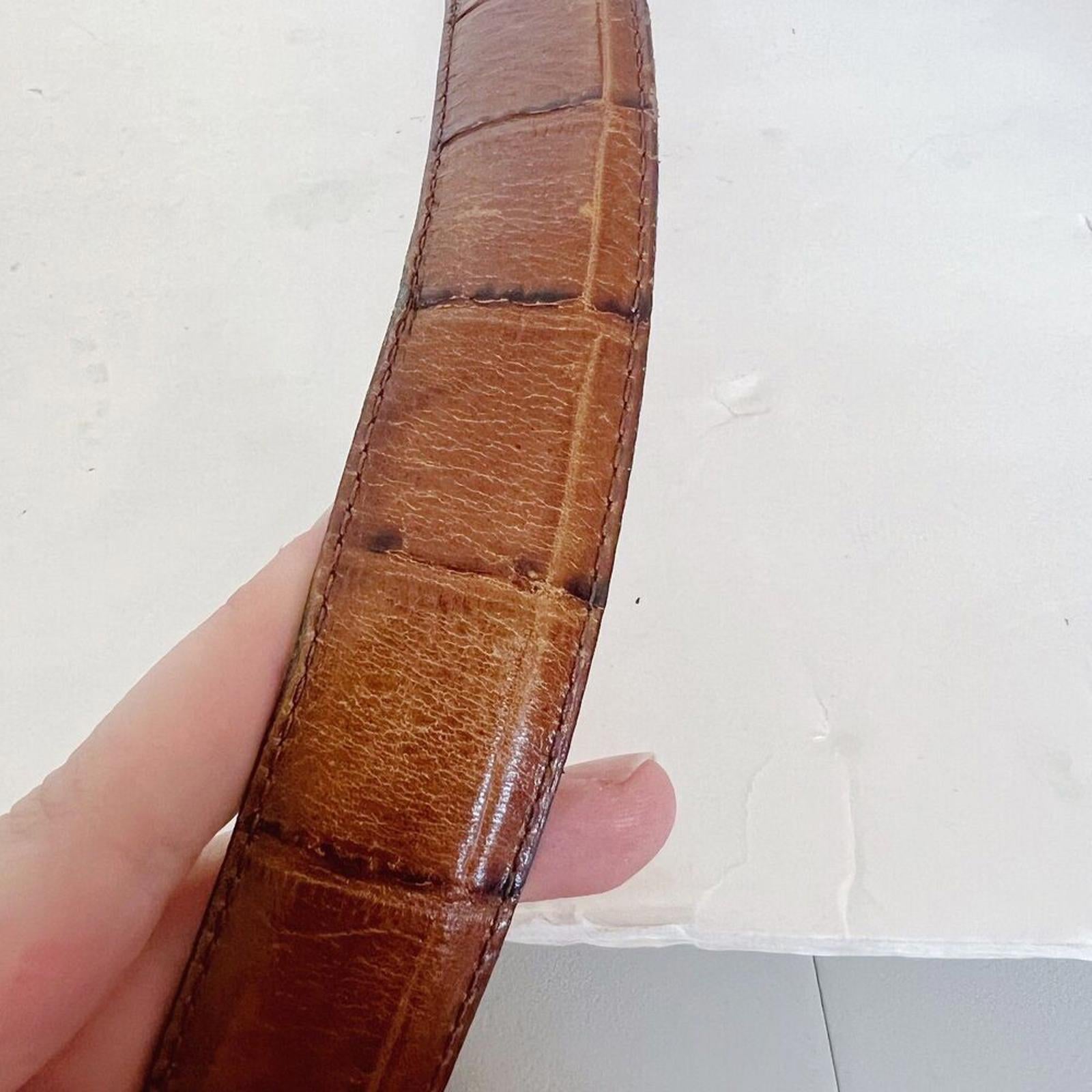 Vintage Onyx by Brighton Brown Crocodile Embossed Calfskin Leather Belt Size 38