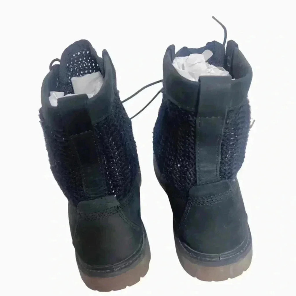 Timberland Black Leather Nuback Crochet Combat Boots Work Boots Size 9