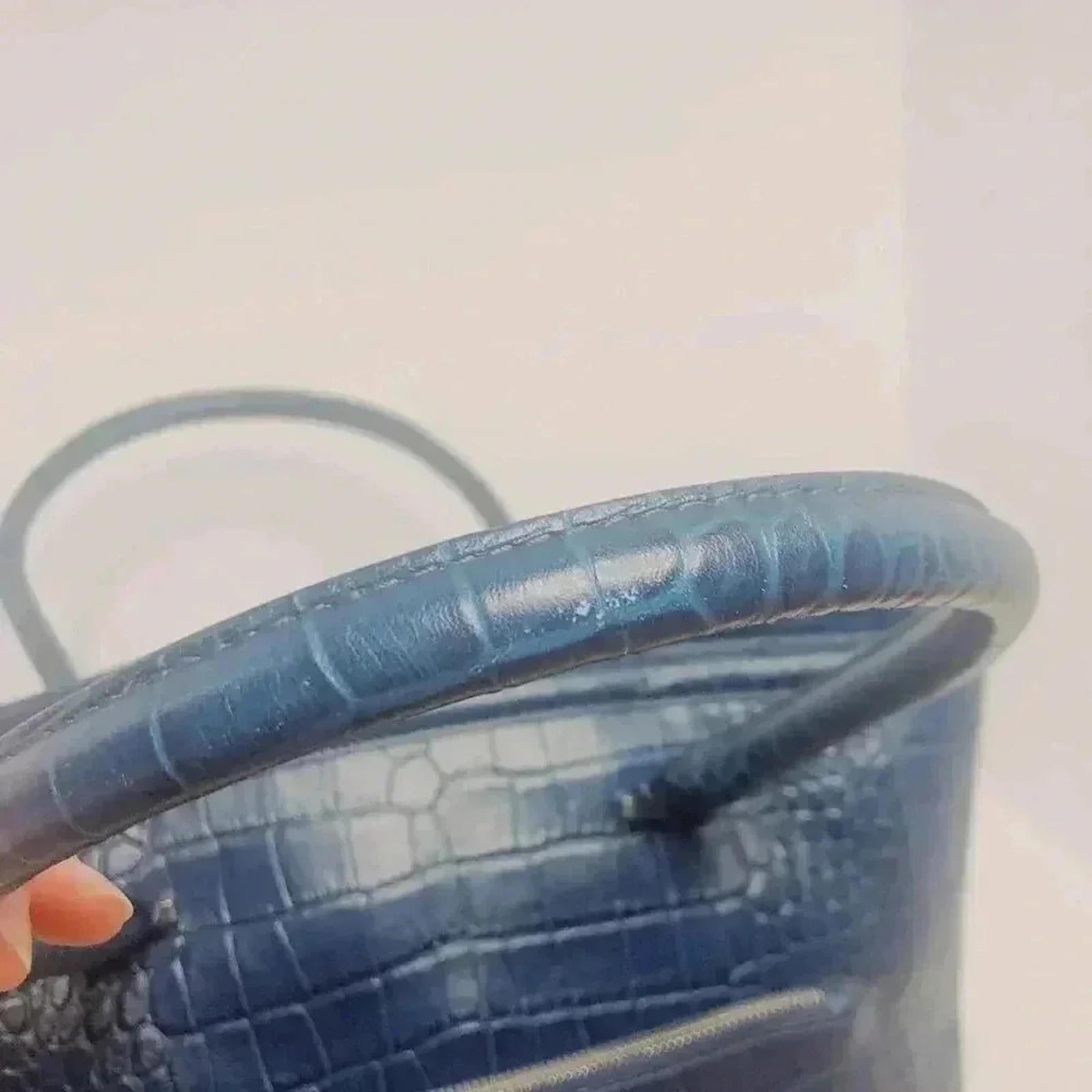 Halogen Blue Faux Crocodile Handbag
