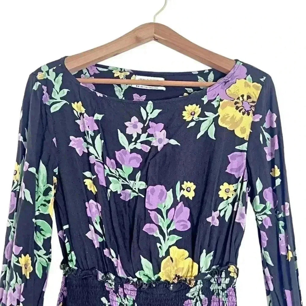 Urban Outfitters UO Black and Purple Smocked Floral Mini Dress Size M