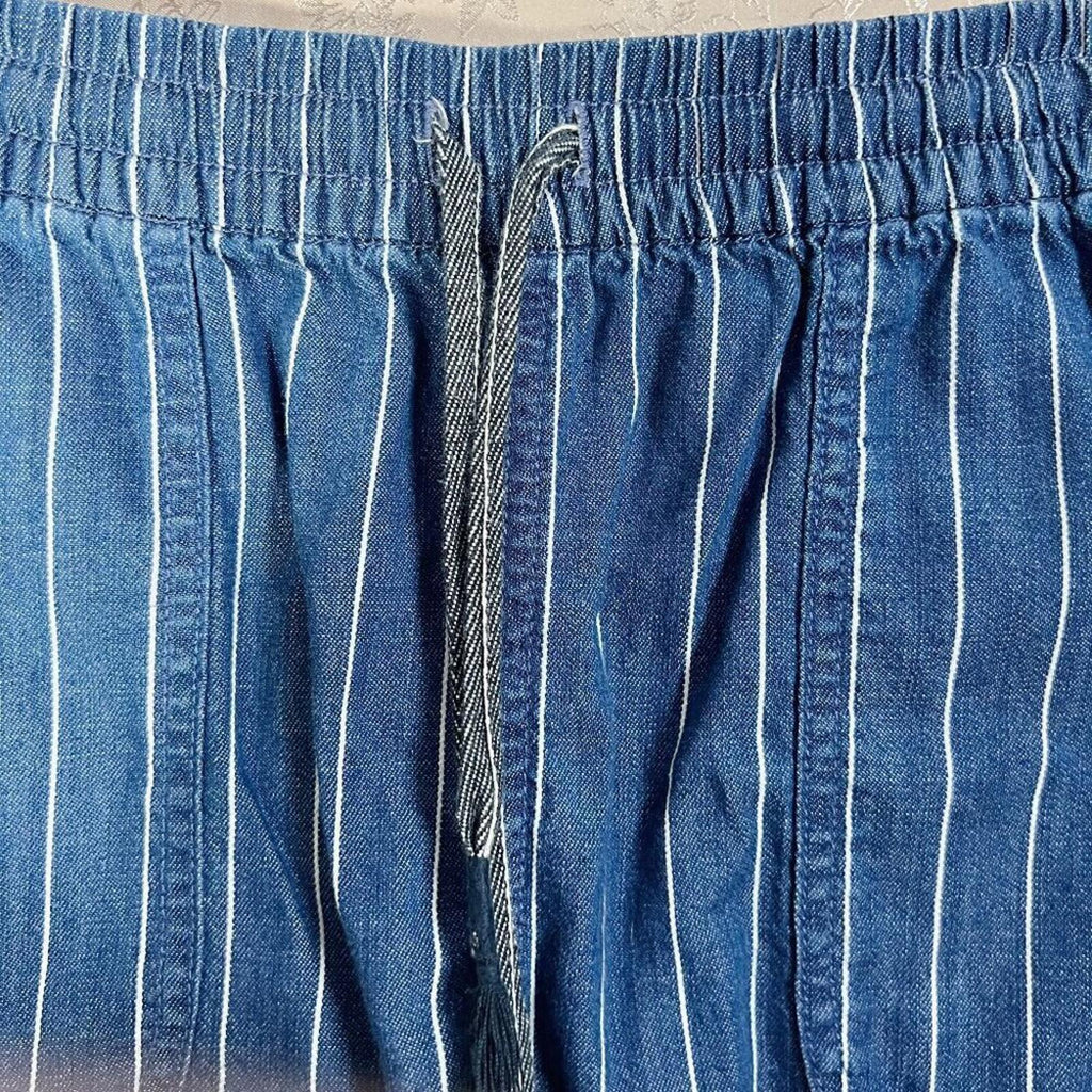 J Crew Women's Seaside Shorts Blue and White Striped Drawstring Size S